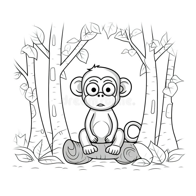 Kids Coloring Page of a Monkey in the Forest that is Blank and ...