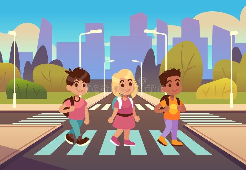 Kids Crossing Road Stock Illustrations – 741 Kids Crossing Road