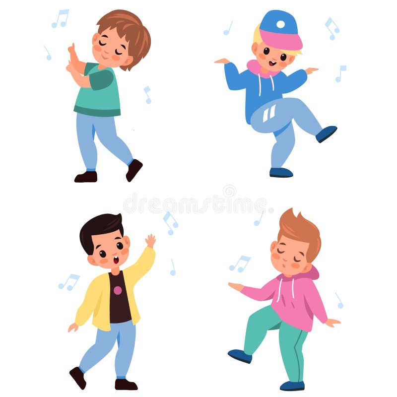 Kids Dancing. Children Characters Dance and Sing, Little Happy Boys Listen  Melodies, Young Music Lovers Together. Hobby Stock Vector - Illustration of  little, performance: 227638175