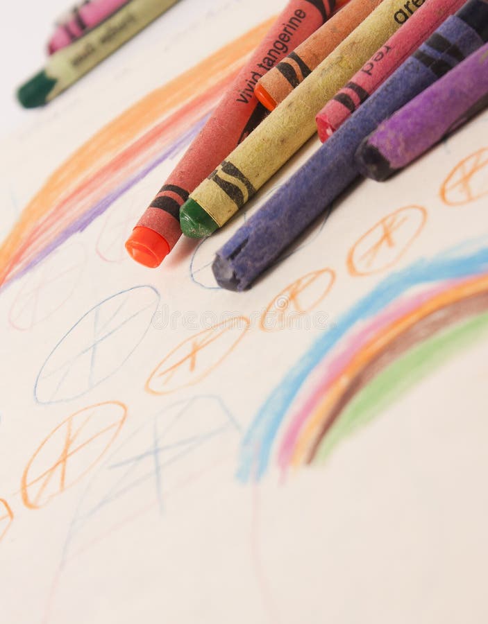 Kids drawing in crayon stock image. Image of white, crayons 59575651