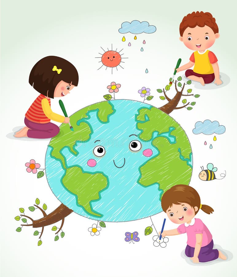 Poster design for happy earth day with two boys Vector Image