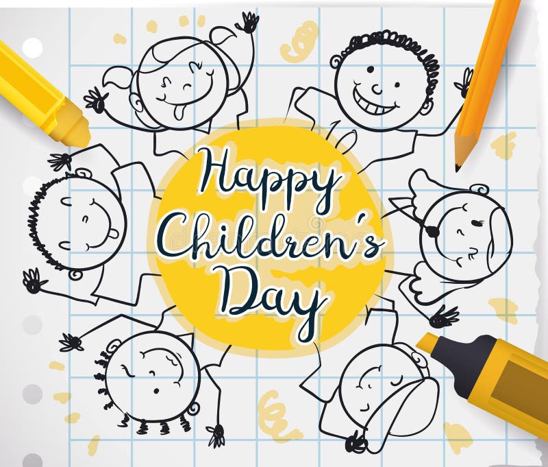 Children day kids drawing Royalty Free Vector Image