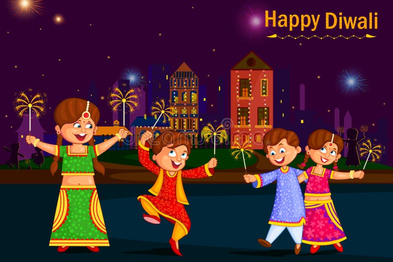 Kids Enjoying Firecracker Celebrating Diwali Festival of India Stock ...