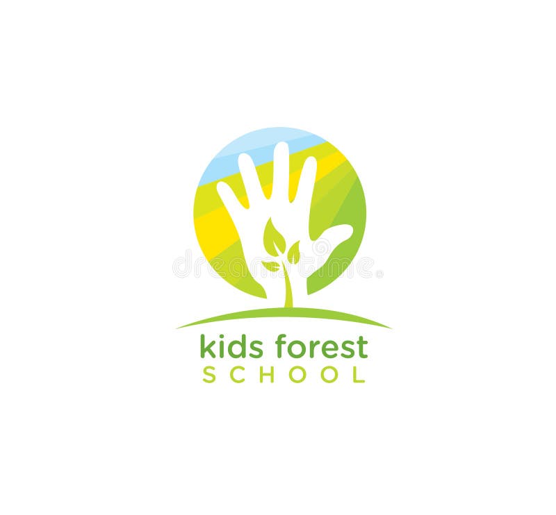 Kids Forest School. Nature Friendly Vector Design Element With Sprout And Hand royalty free illustration