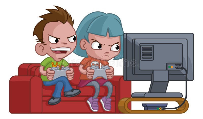 Kids Gamers Playing Video Games Console Cartoon Stock Vector - Illustration  of child, station: 235619750