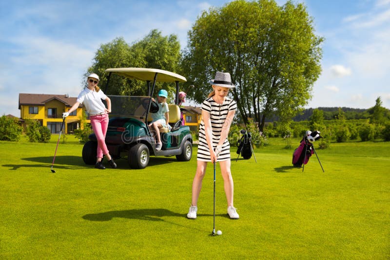 Kids golf competition stock photo. Image of grass, girl 58463088