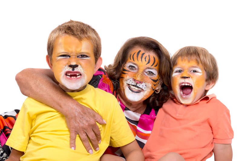 Kids and Granny with Face-paint Stock Photo - Image of girls, boys ...