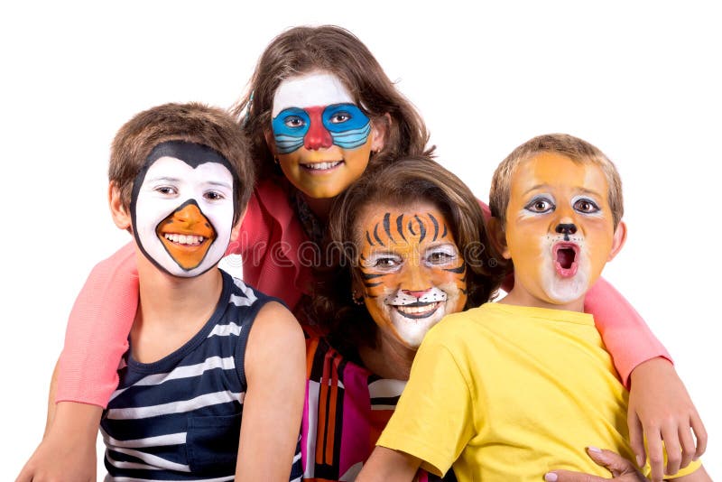 Kids and Granny with Face-paint Stock Photo - Image of happy, boys ...