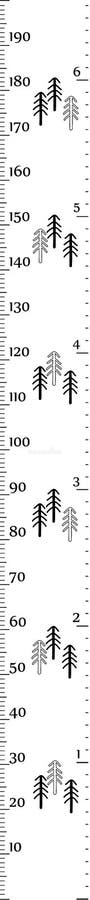 Kids height chart in minimalistic scandinavian style with cute trees. Meter Wall or Height Meter, centimeter and inches