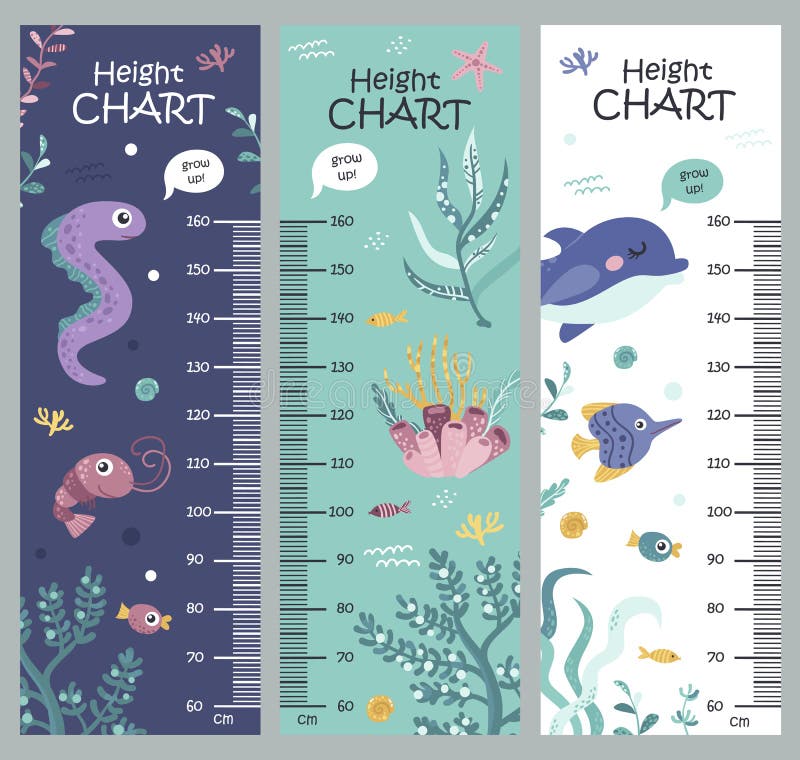 Kids Height Chart with Seaweed and Sea Animals. Stock Vector - Illustration  of nursery, school: 177334077