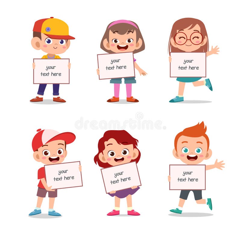 kids holding banner text vector set bundle