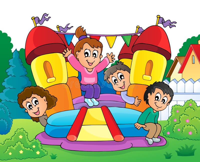 Kids on inflatable castle theme 2 vector illustration
