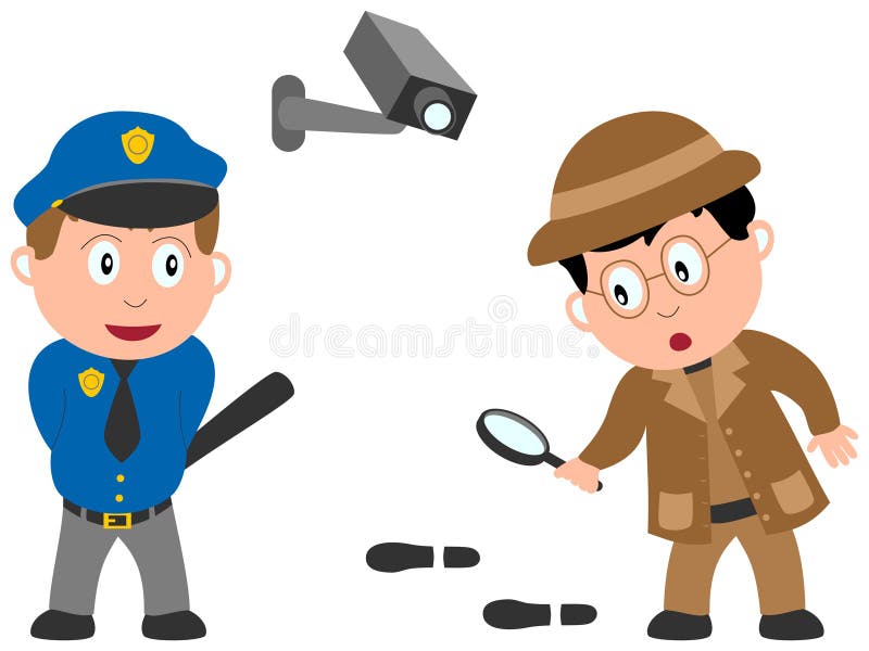 A policeman and a detective isolated on white background. Kids and Jobs series: you can find other jobs in my portfolio. Eps file available. Cartoon security camera vectors