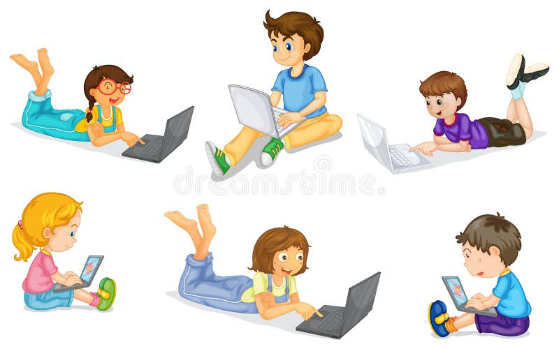 Kids with laptop stock illustration Kids with laptop stock illustration