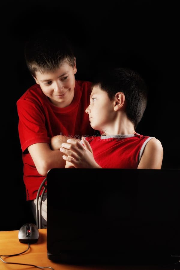 Kids at laptop royalty free stock image