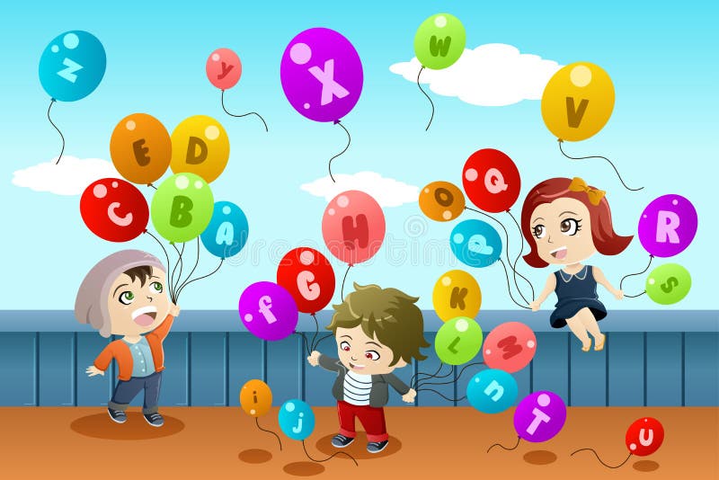 Kids learning alphabets stock illustration