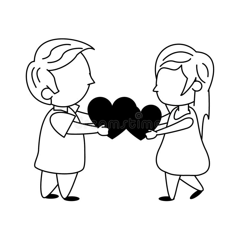 Kids in Love Cartoon in Black and White Stock Vector - Illustration of  dinner, together: 149119034