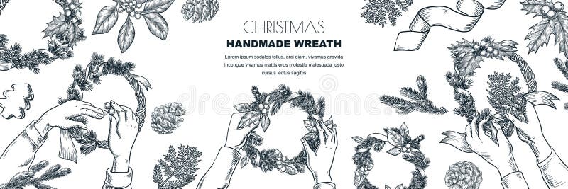 Kids making Christmas and New Year gifts. Vector sketch illustration. Craft and creativity concept. Holiday workshop royalty free illustration Kids making Christmas and New Year gifts. Vector sketch illustration. Craft and creativity concept. Holiday workshop royalty free illustration