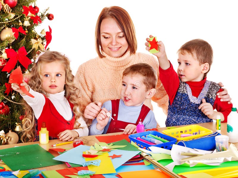 Kids making decoration for Christmas. royalty free stock images Kids making decoration for Christmas. royalty free stock images