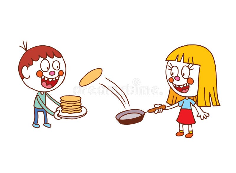 Kids making pancakes stock vector. Illustration of cute 79826761