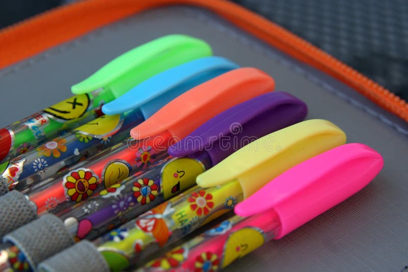 Seven Felt Pens Lie In A Row Stock Photo - Download Image Now