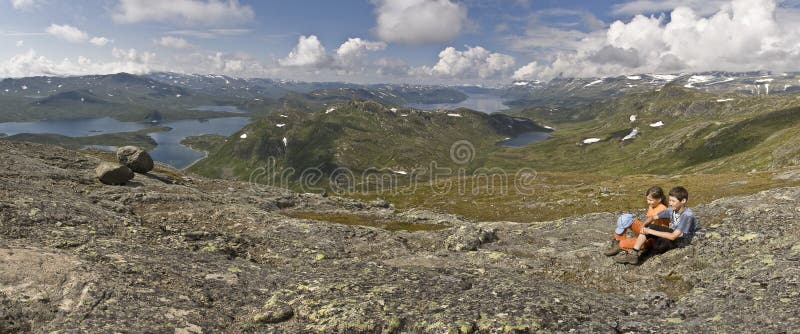 Kids mountain hiking in Norway