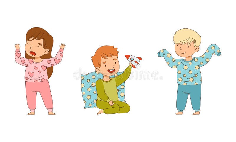 Kids in Pajamas Preparing for Sleep Cartoon Vector Illustration Stock ...