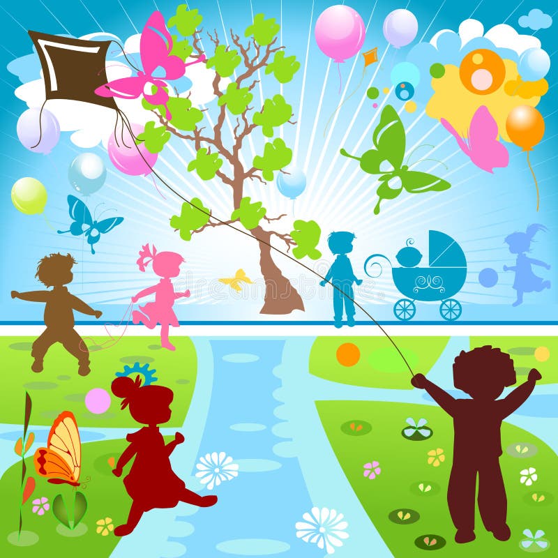 Kids in park vector illustration Kids in park vector illustration
