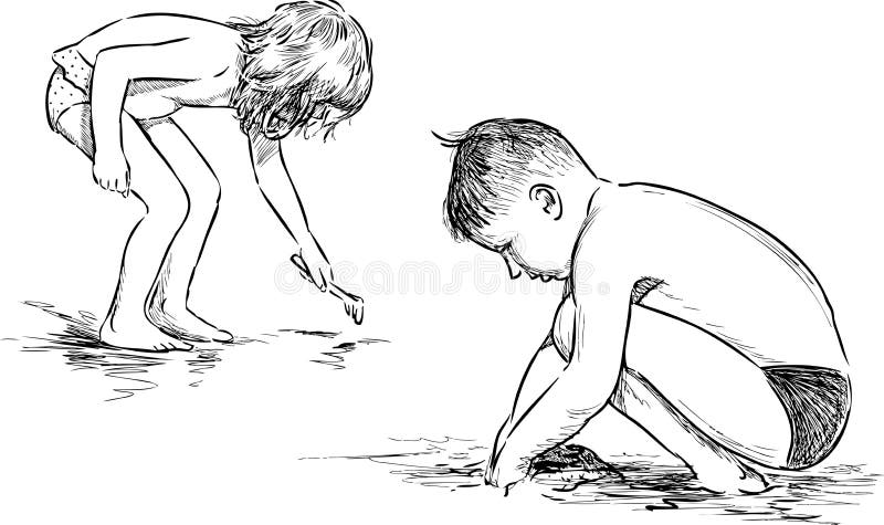 The kids play on the beach royalty free illustration