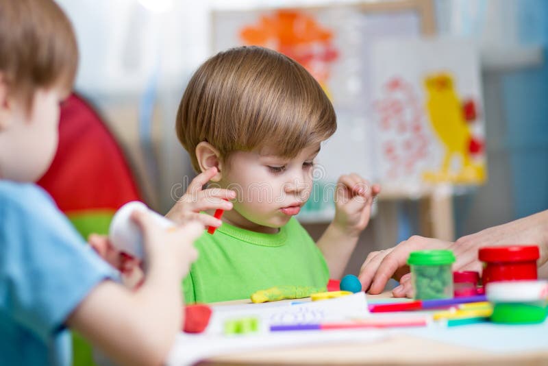 Kids With Play  Clay At Home  Stock Photo Image 50630006