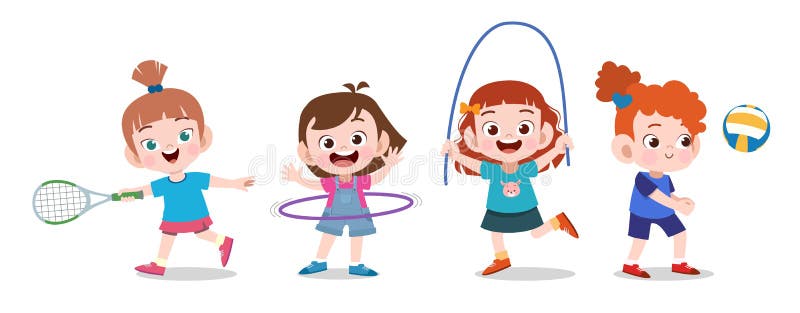 kids play together vector illustration set