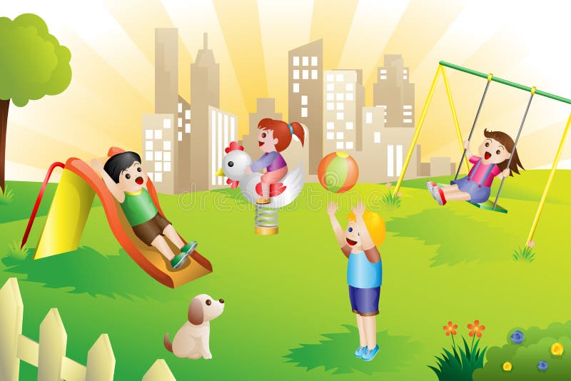 Kids in the playground stock vector. Illustration of together 25596936