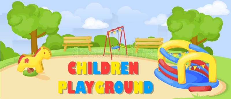 Kids Playground Park And Playground Cartoon Vector Art And