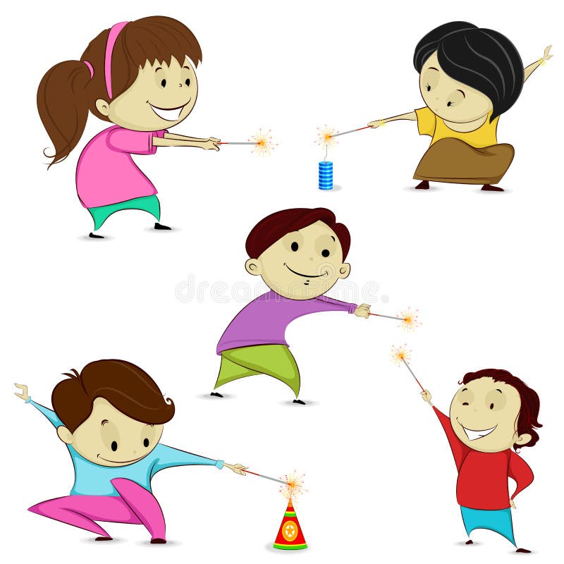 Easy to edit vector illustration of kids playing with firecracker in Diwali