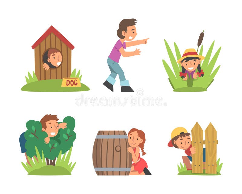 Happy cute little kids are playing hide and seek Vector Image