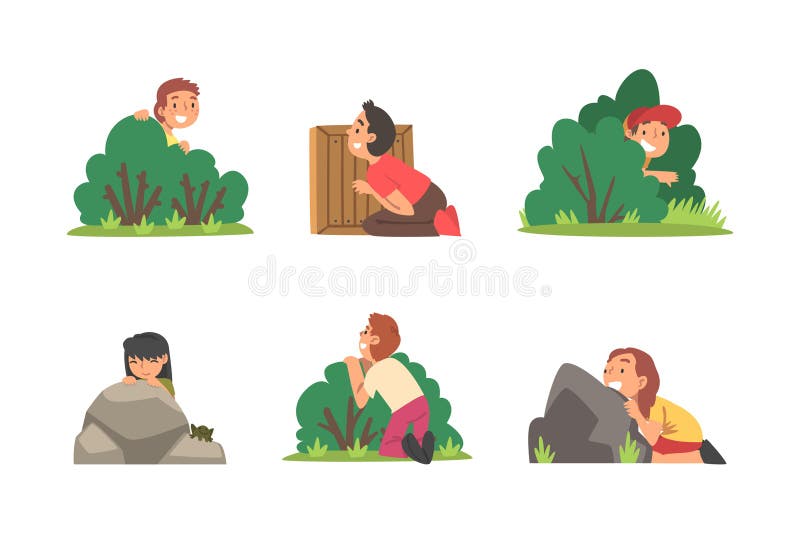 Happy cute little kids are playing hide and seek Vector Image