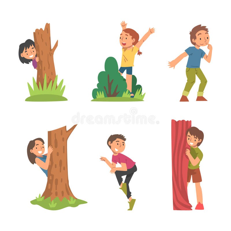 Children playing hide and seek cartoon vector 17678968 Vector Art