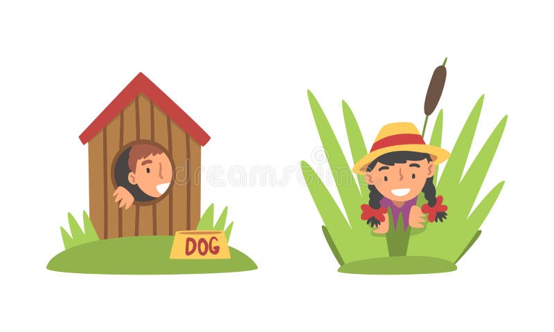 Children playing hide and seek cartoon vector 17678968 Vector Art