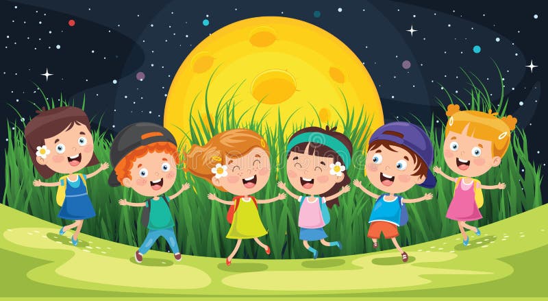 images Evening Picture For Kids kids outside night stock illustrations