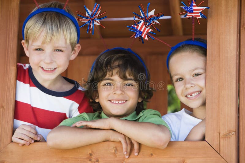 Kids Playing In Play House stock photography