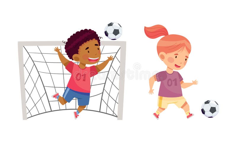 Premium Vector  Vector illustration of cartoon kids playing soccer ball