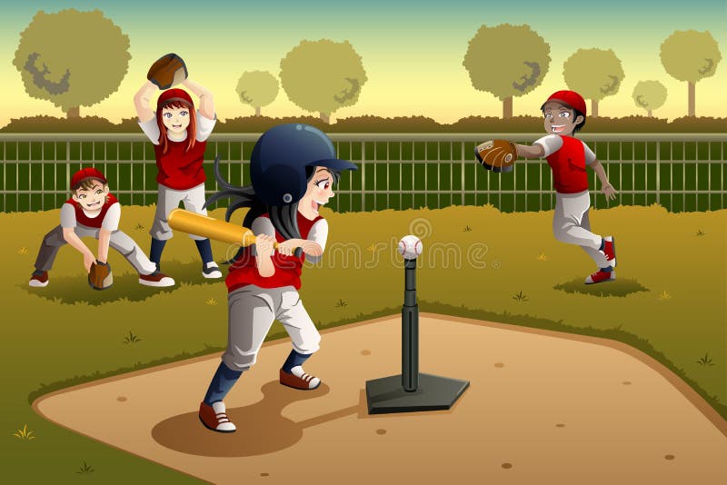 Kids playing Tee ball royalty free illustration