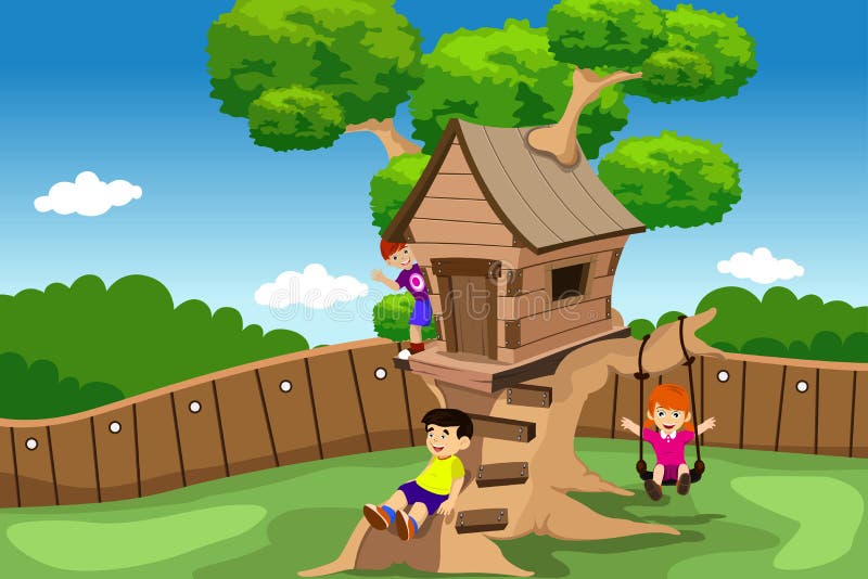 Download Kids Playing In A Tree House Stock Vector - Illustration of fence, clipart: 32270024