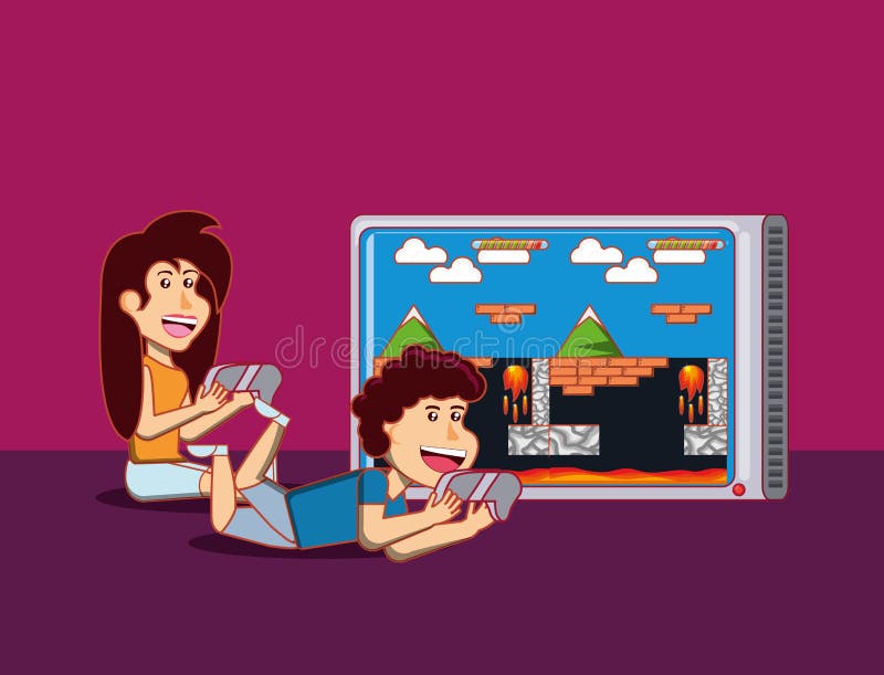 Little kid play computer games Royalty Free Vector Image