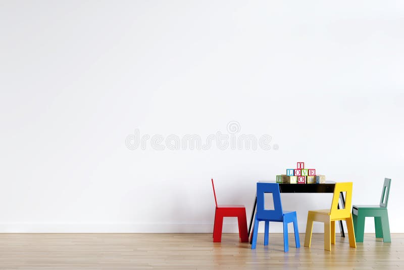 Kids Playroom Interior Wall Mockup - 3d Rendering, 3d Illustration stock illustration