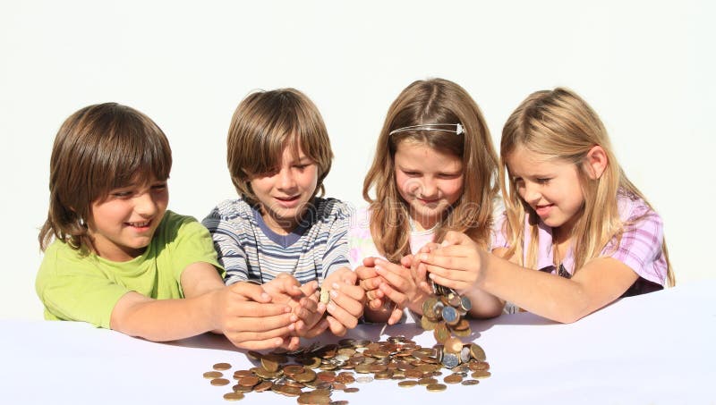 Kids pooring money thru hands