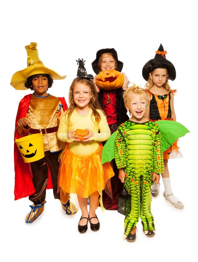 Kids with Pumpkin and in Halloween Costumes Stock Image - Image of ...