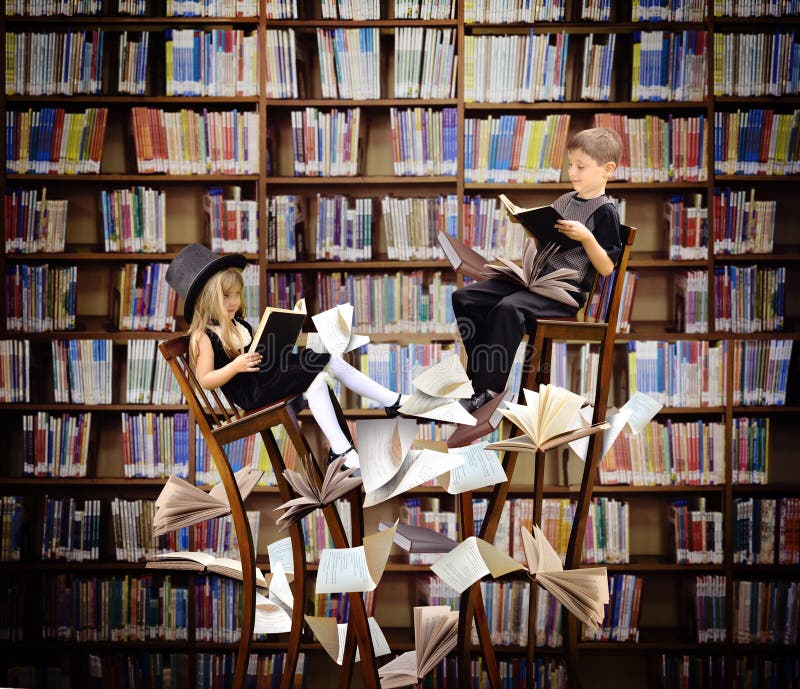 Kids Reading Books in Fantasy Library