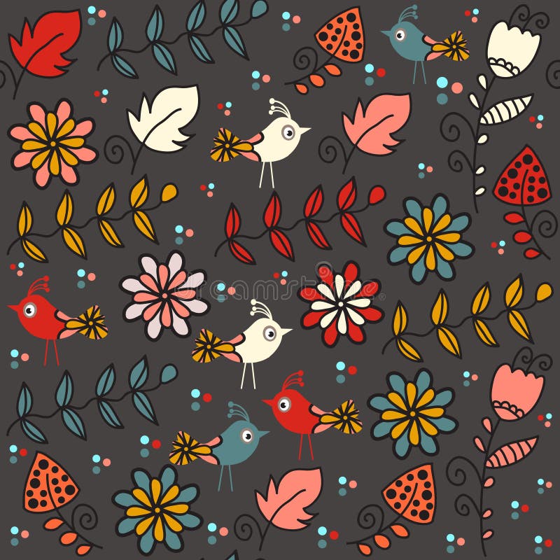 Kids seamless pattern with funny birds and seamless pattern in s