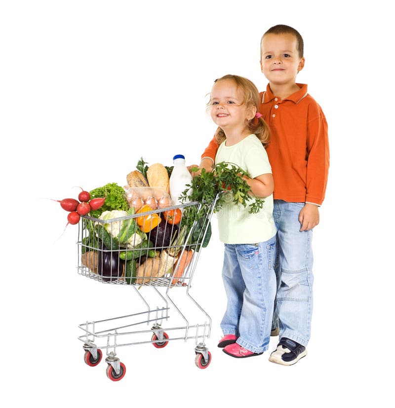 I bambini di shopping per il cibo sano isolato.